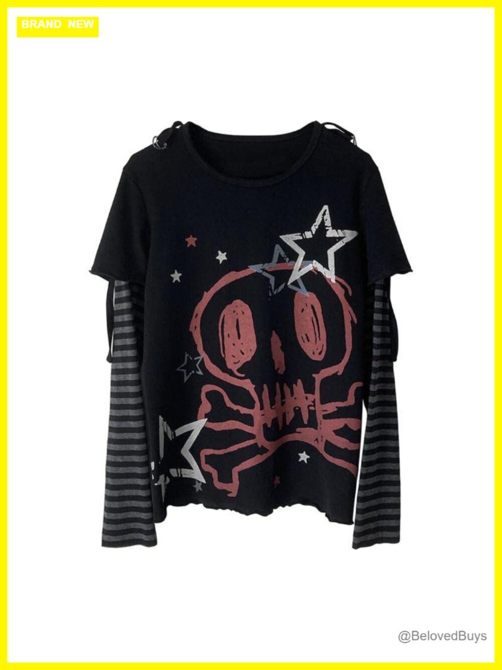 Oversized Long Sleeve Graphic T-Shirt Faux Two Piece Grunge Streetwear Top